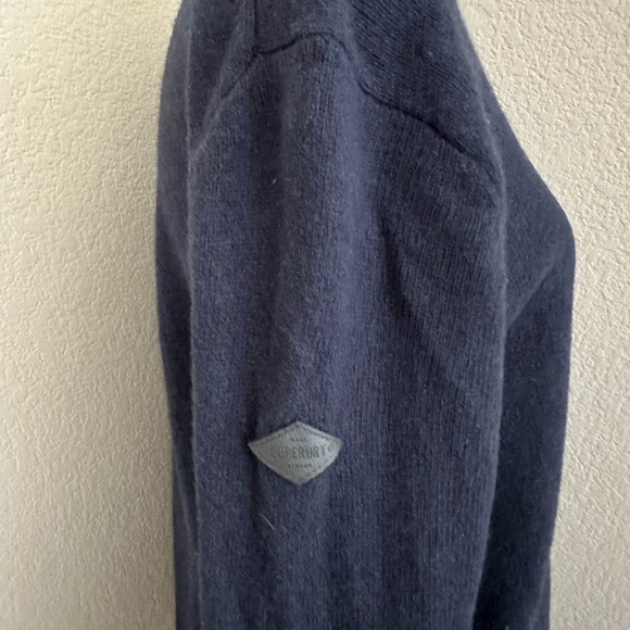 SUPERDRY Mens Sweater Sz M Blue Cashmere Blend Long Sleeve Logo - Picture 12 of 16